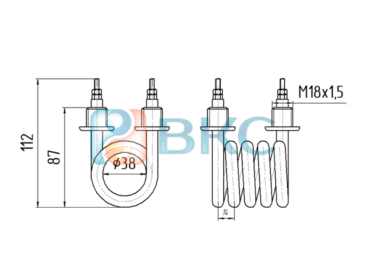 ТЭН для аквадистиллятора 78А10/1,8-J-220В, м.ц.80 мм, ШТ М18х1,5 Ливам